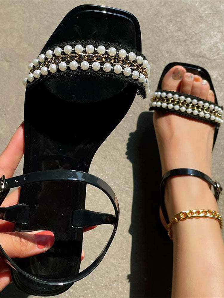 Pearls Chain Flat Sandals