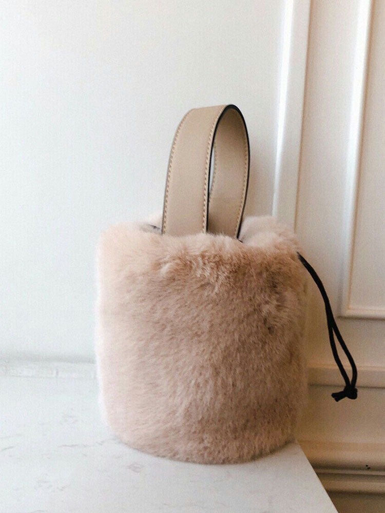 Fluffy Drawstring Bucket Bag