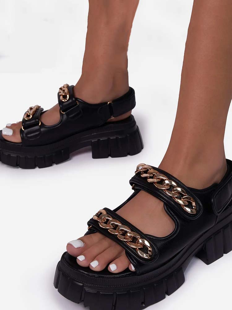 Metal Cufflinks Platform Sandals