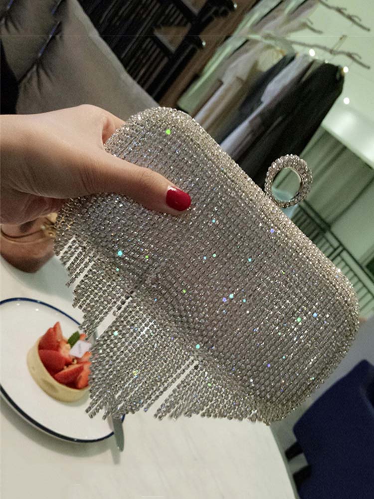 Bolso de fiesta con borlas de diamantes de imitación