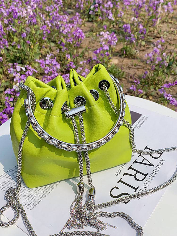 Rhinestone Decor Drawstring Bucket Bag