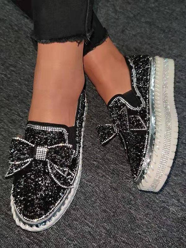 Mocasines con lazo y diamantes de imitación