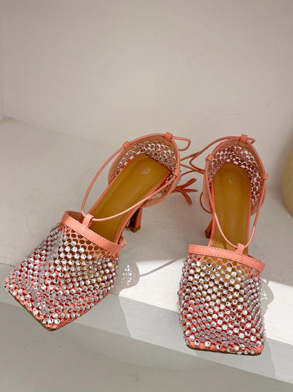 Sandalias de punta cuadrada con diamantes de imitación