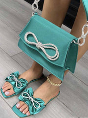 Rhinestone Bow Flat Sandals