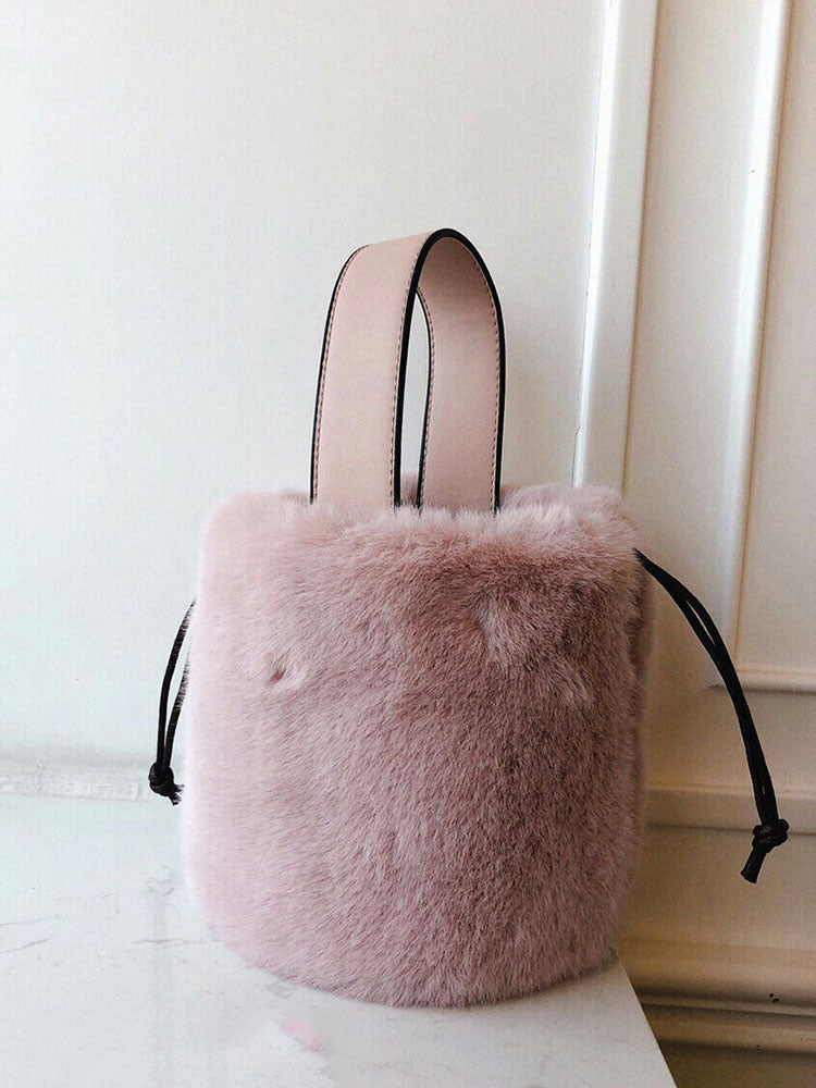 Fluffy Drawstring Bucket Bag