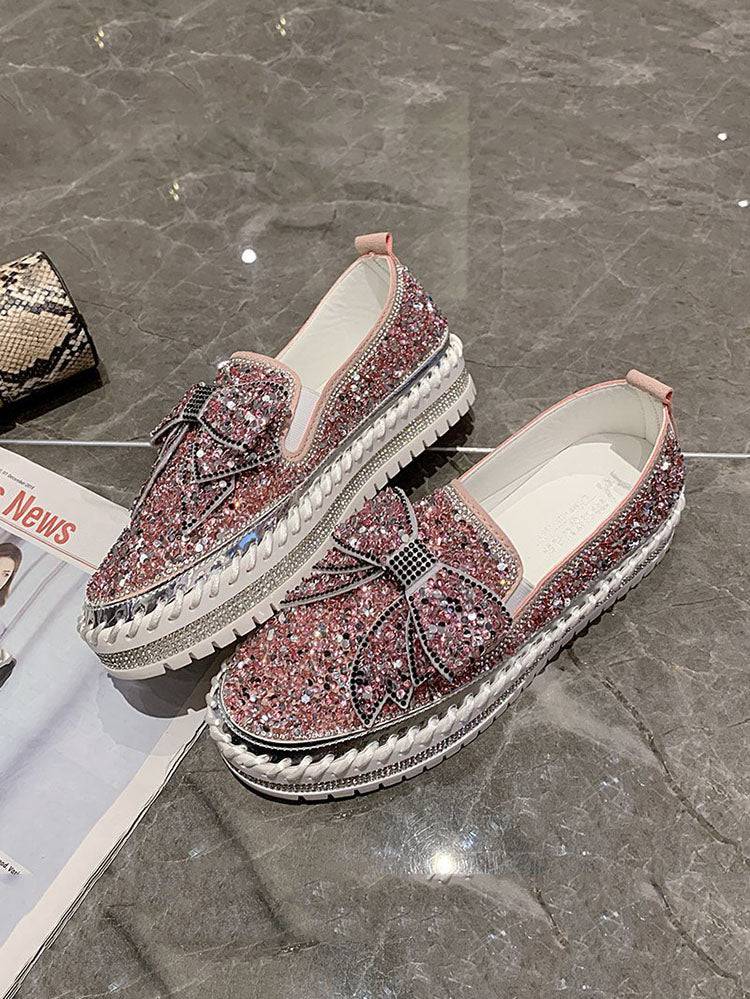 Loafer-Schuhe mit Schleife und Strass