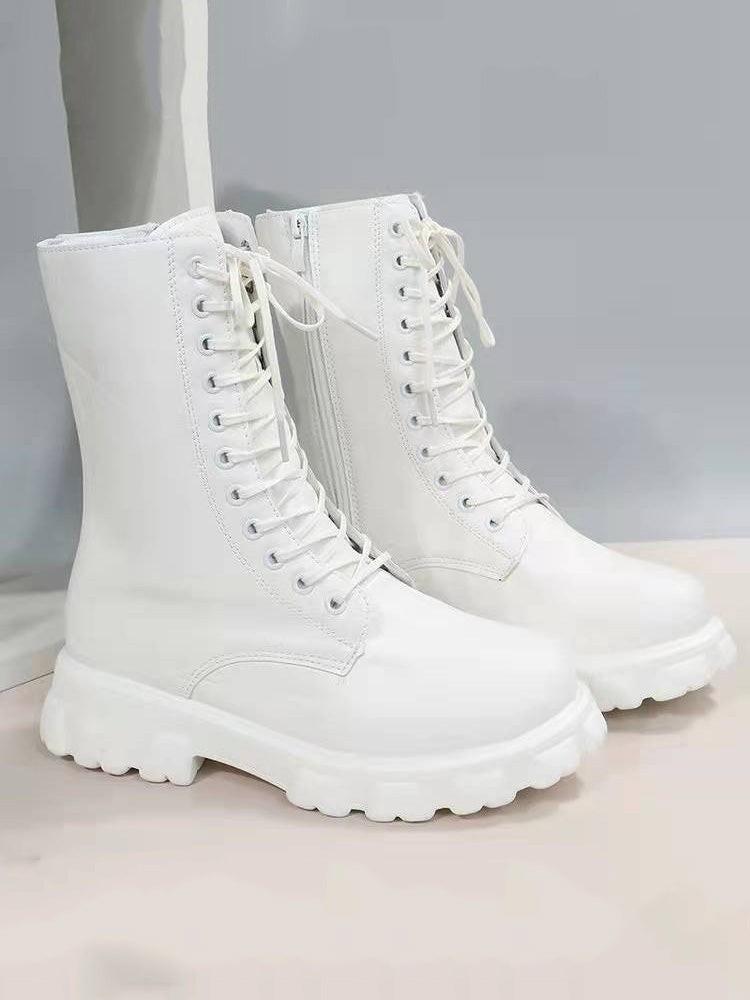 Lace Up Ankle Chunky Heel Boots