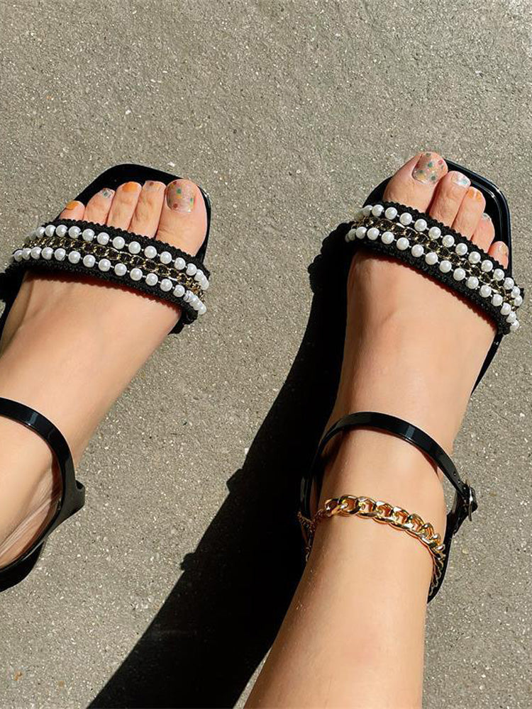 Pearls Chain Flat Sandals