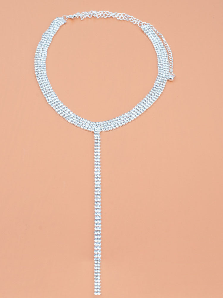 Rhinestone Decor Y Lariat Necklace