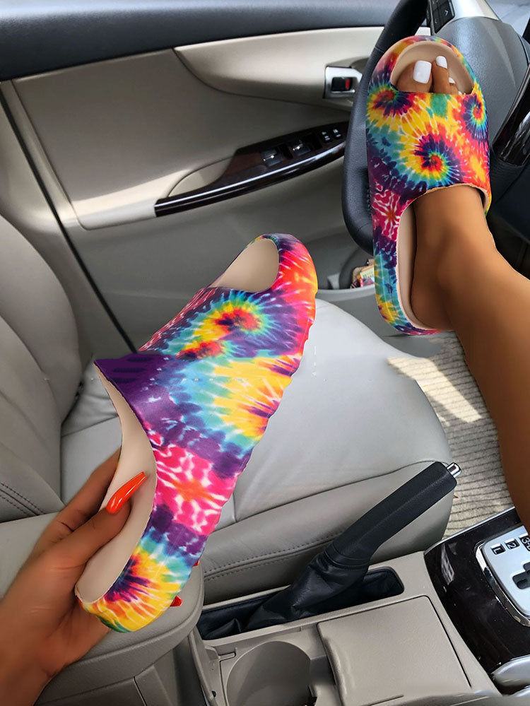 Pantuflas de tacón suave con efecto tie-dye