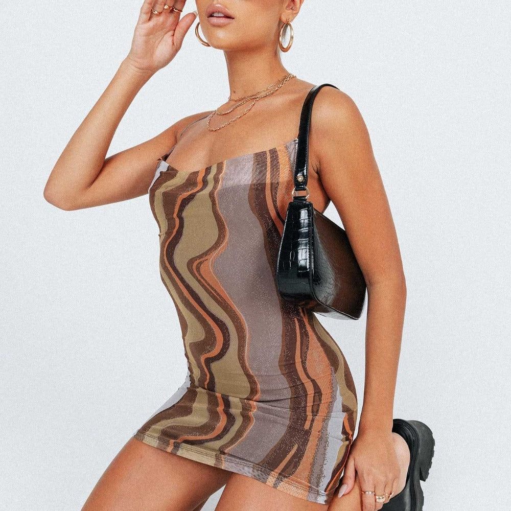 Sofia Brown Gradient Print Backless Mini Dress