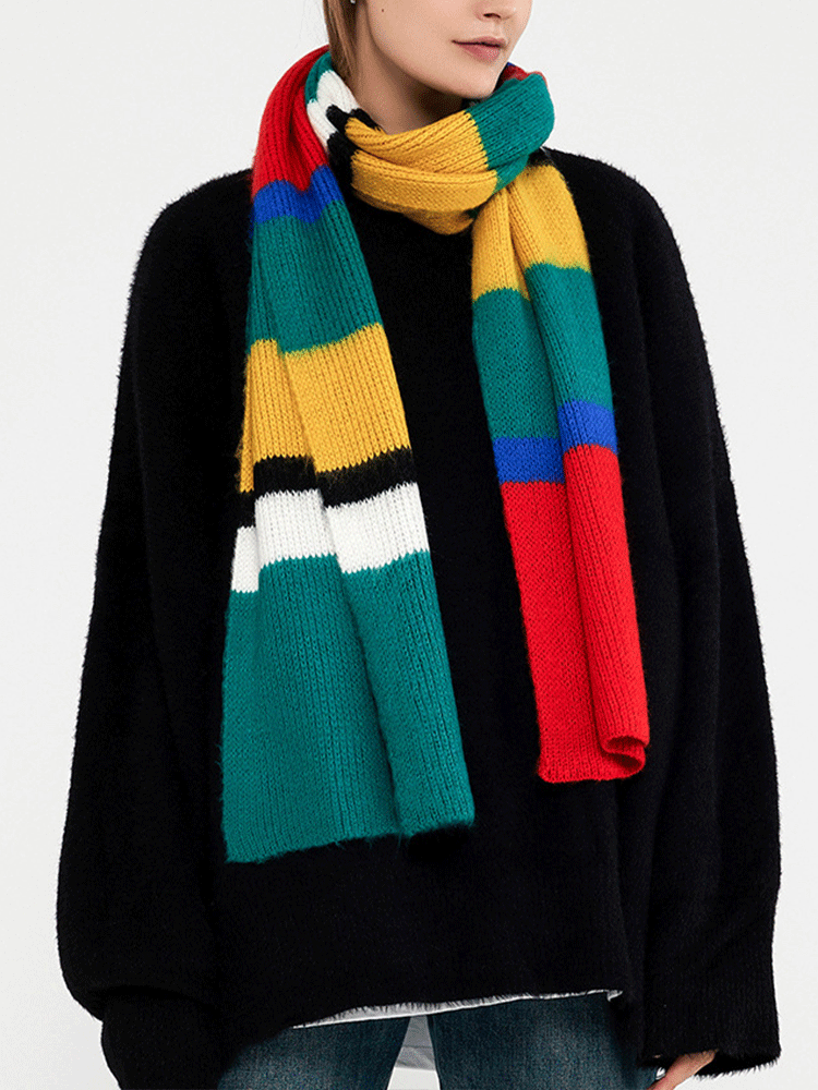 Knitted Color Block Long Scarf