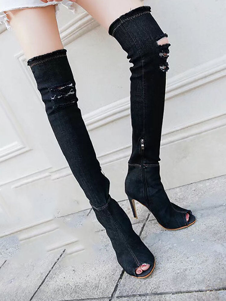 Peep-Toe-Overknee-Jeansstiefel