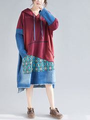 Adriana Vintage Patchwork Hooded Shift Dress