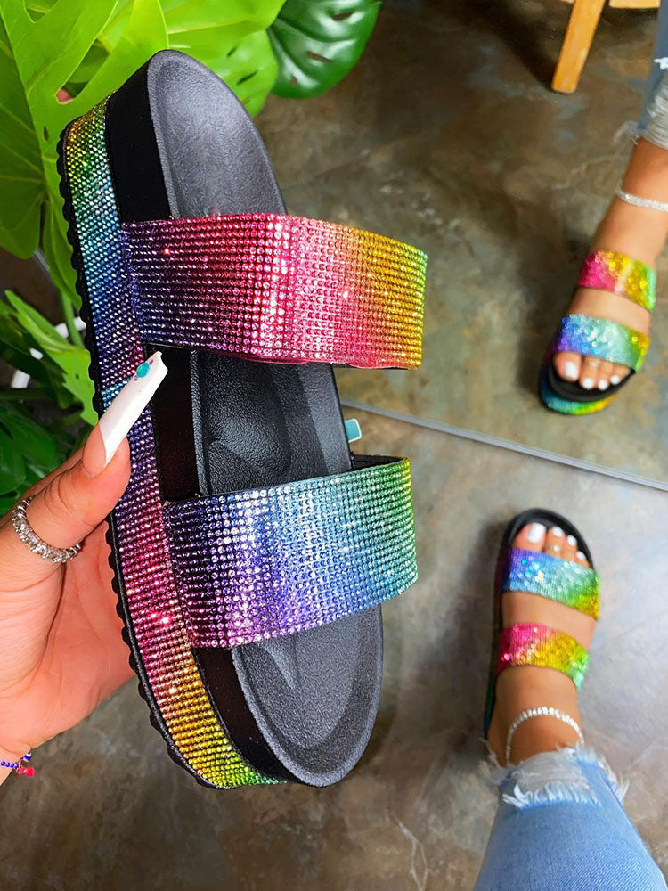 Rhinestone Double Strap Sandals