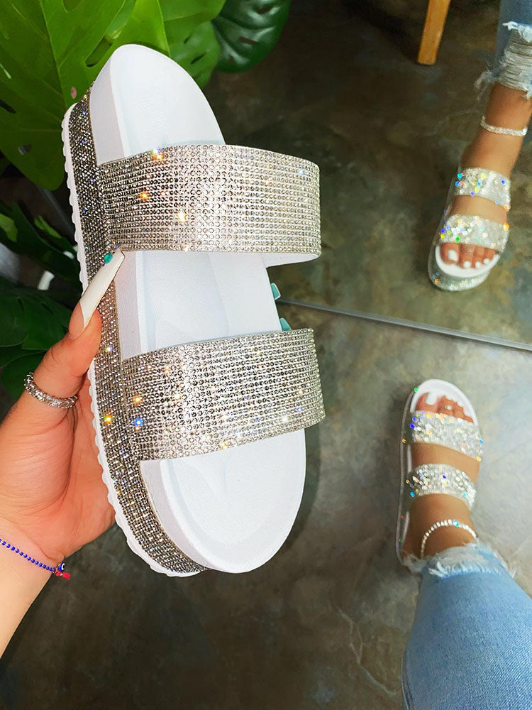 Sandalias de doble tira con diamantes de imitación