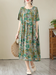 Comfy & Cool Loose Green Flower Midi Dress