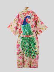 Beautiful Peacock Large Size Print Cardigan Long Kimono Jacket
