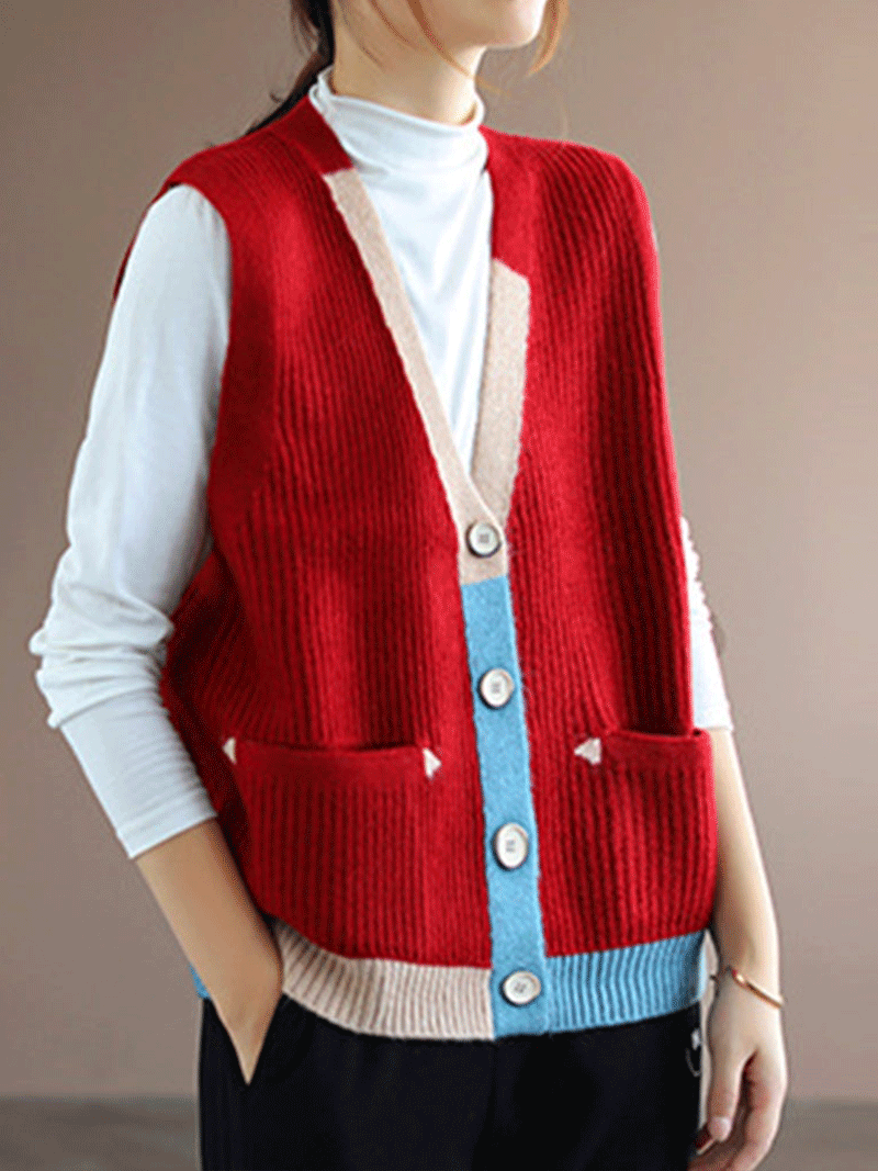 Blue Moon V-neck Knitted Vest Waistcoat Cardigan Sweater