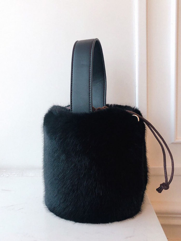 Fluffy Drawstring Bucket Bag