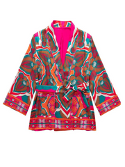 autumn belted printed short kimono jacket dress