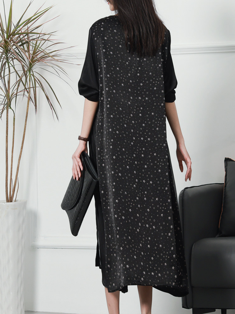 Fashionable V-neck Neck Middle Waist Star Pattern Midi-Dress