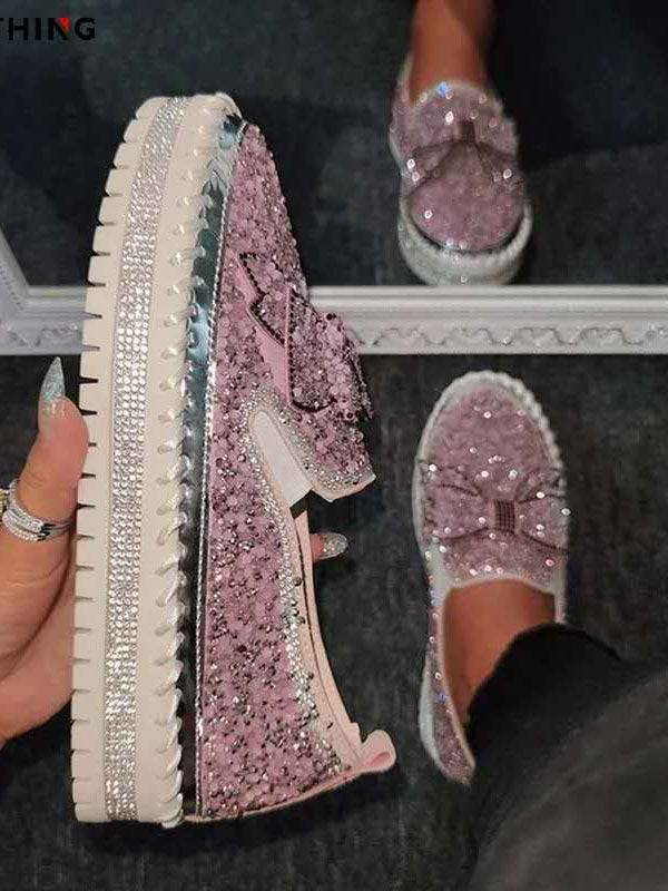 Mocasines con lazo y diamantes de imitación