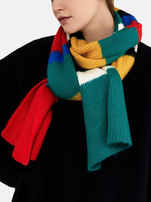 Knitted Color Block Long Scarf