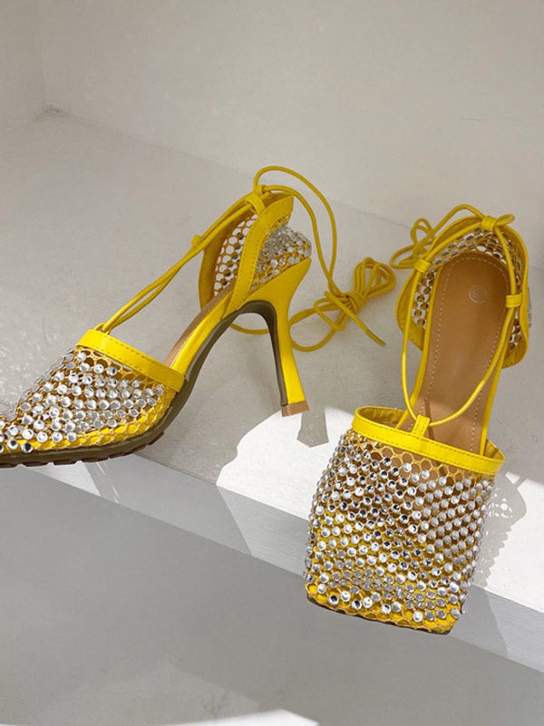 Sandalias de punta cuadrada con diamantes de imitación