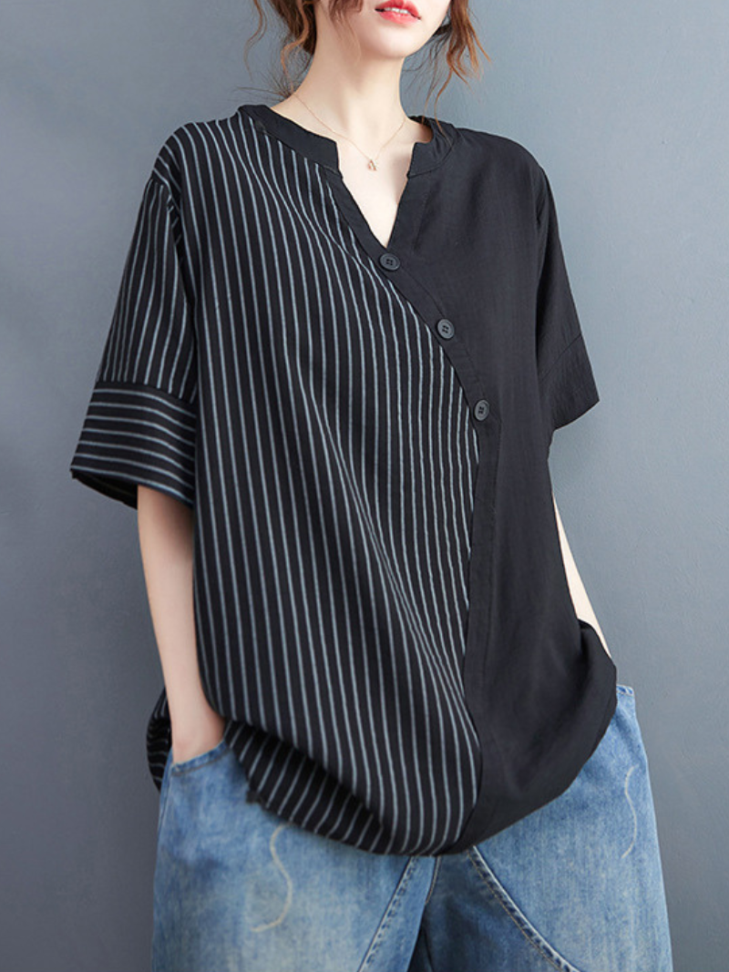 Charmante Button-Up-Streifenoberteile