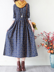 Fashionable Floral Cotton Dress Loose Casual Pluz Size long-sleeved A-Line dress