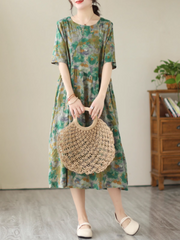 Comfy & Cool Loose Green Flower Midi Dress