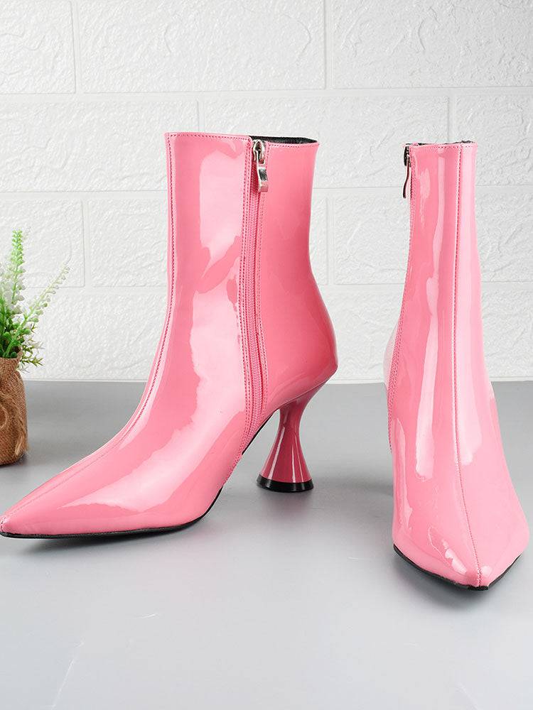 Zipper Pointed Toe Pyramid Heeled Boots