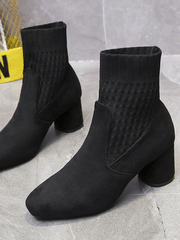 Patchwork Square Toe Chunky Ankle Boots