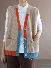 Blue Moon V-neck Knitted Vest Waistcoat Cardigan Sweater