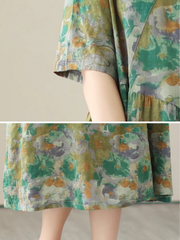 Comfy & Cool Loose Green Flower Midi Dress