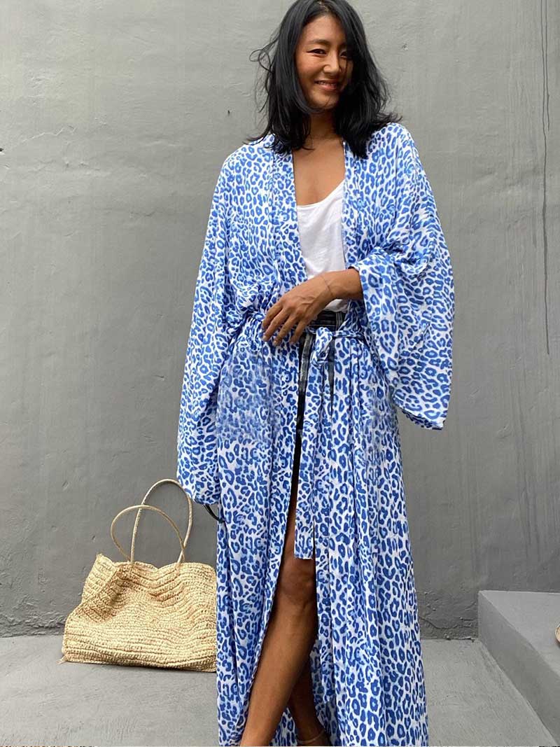 Printed Different Colors Rayon Long Length Gown Kimono Duster Robe