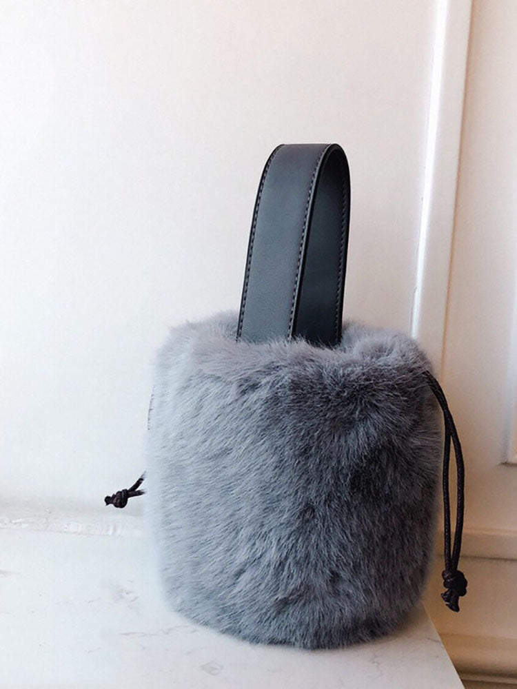 Fluffy Drawstring Bucket Bag