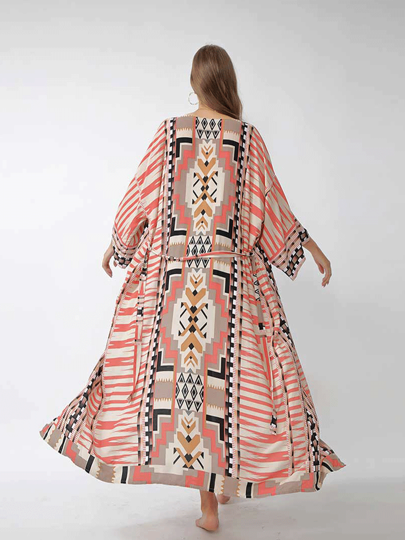 Printed Different Colors Polyester Long Length Gown Kimono Duster Robe