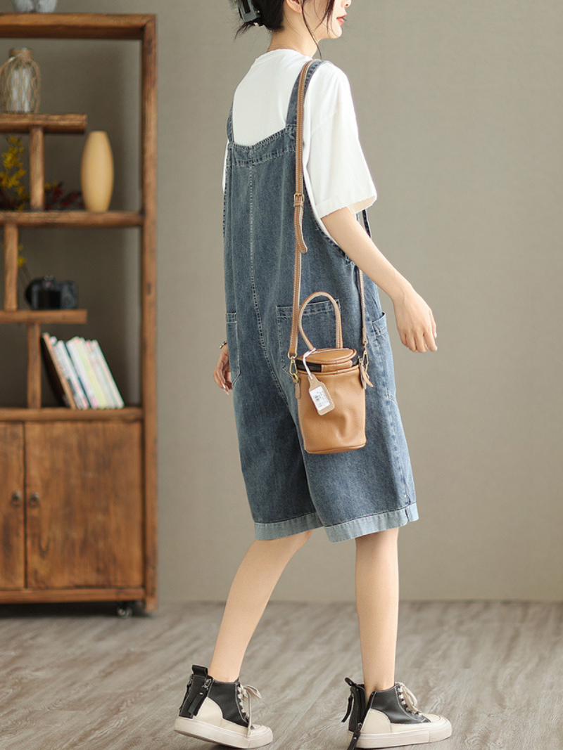 All You Need Denim High Waist Short Dungarees