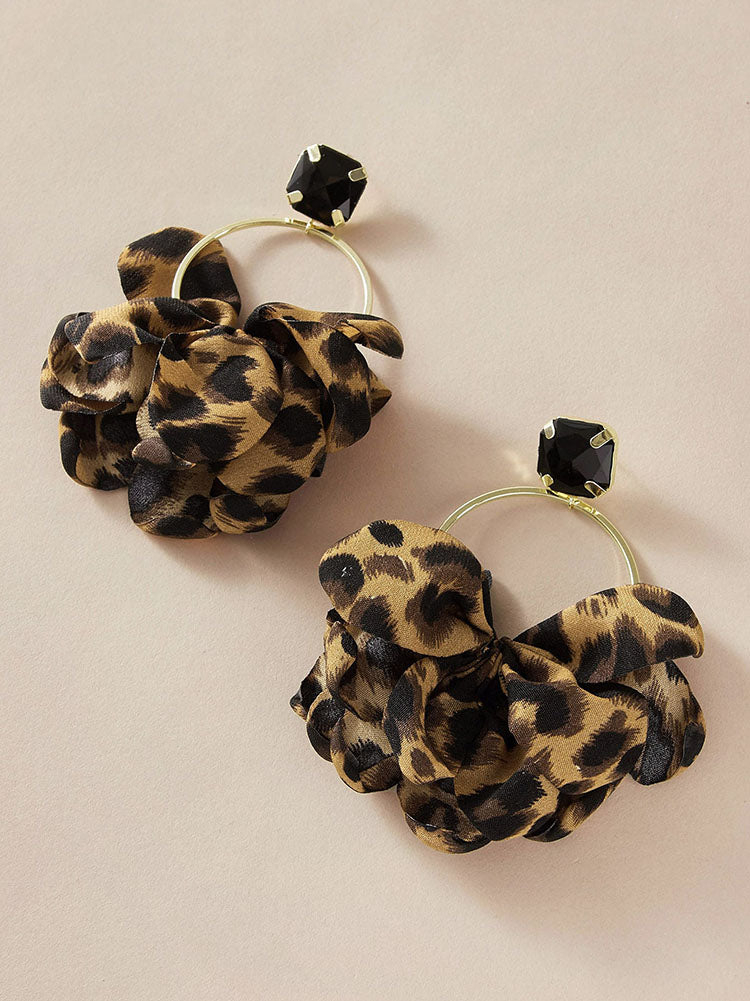 Leopard Rhinestone Decor Drop Earrings