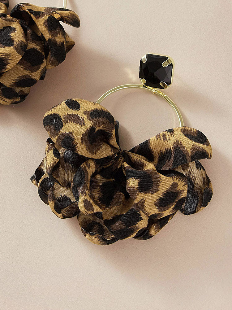 Leopard Rhinestone Decor Drop Earrings