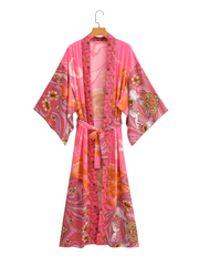 Chaqueta tipo kimono tipo cárdigan largo con cielo estrellado en color rosa otoñal