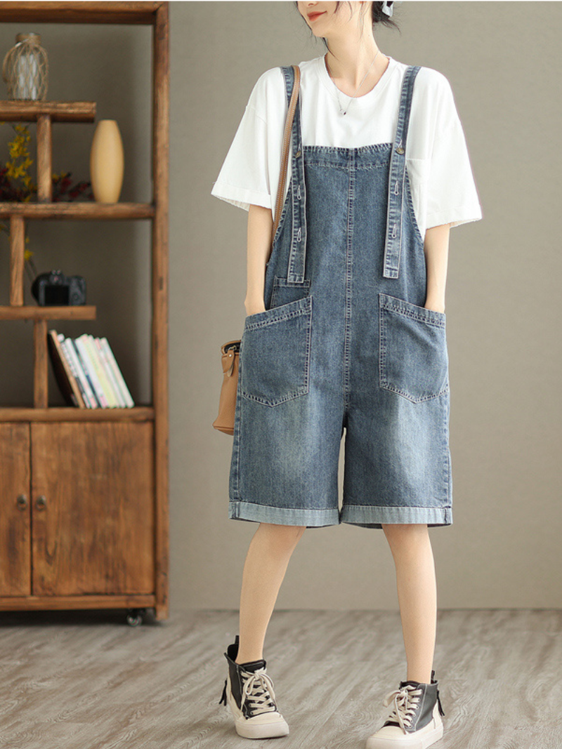 All You Need Denim High Waist Short Dungarees