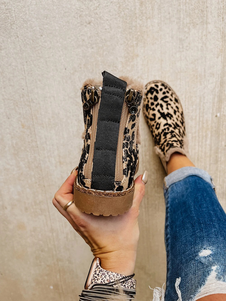 Leopard Back Zipper Booties