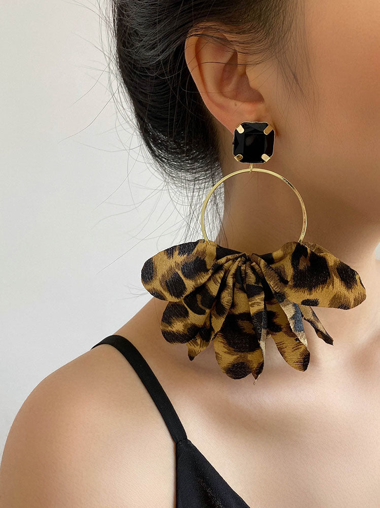 Leopard Rhinestone Decor Drop Earrings