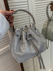 Bolsa tipo cubo con cordón y decoración de diamantes de imitación