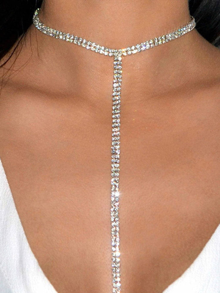 Rhinestone Decor Y Lariat Necklace