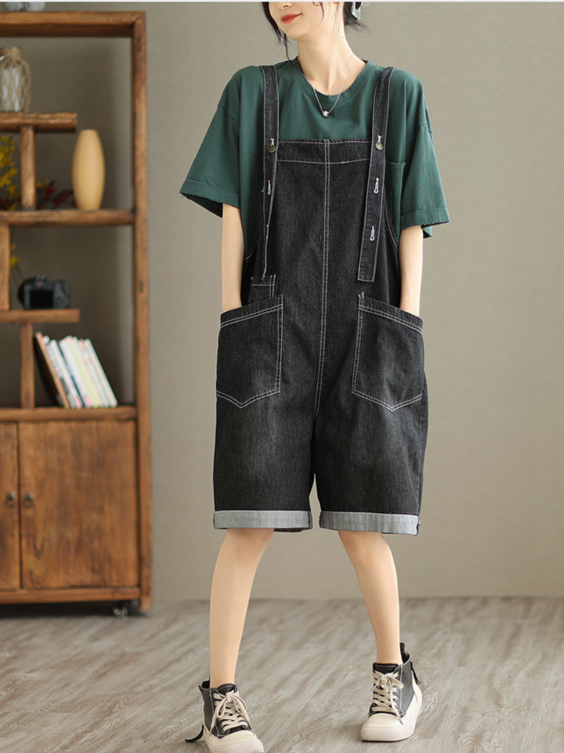 All You Need Denim High Waist Short Dungarees