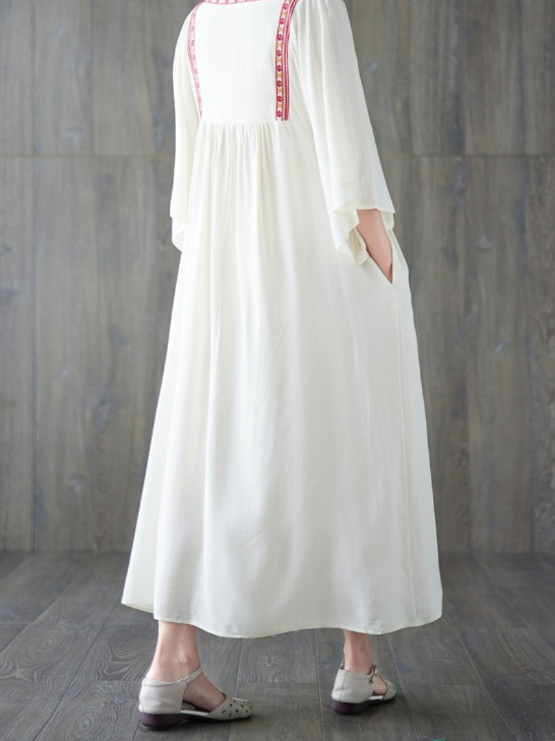 Close Your Eyes Embroidery Pocket A-Line Dress